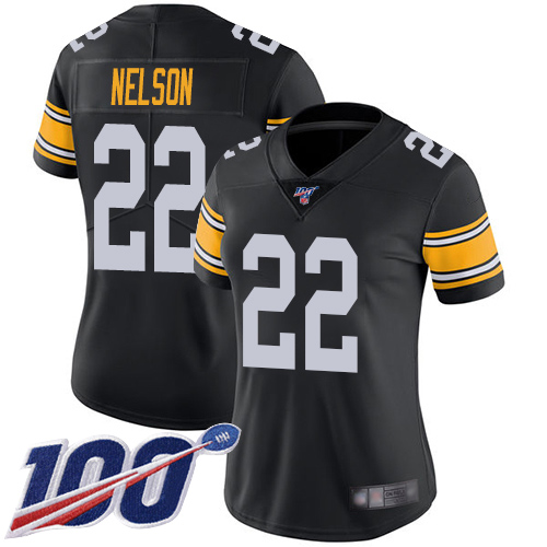 Women Pittsburgh Steelers Football #22 Limited Black Steven Nelson Alternate 100th Season Vapor Untouchable Nike NFL Jersey->women nfl jersey->Women Jersey